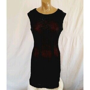 Alberto Makali Shift Eyelet Lace Black Midi Open Back Side Zip Layered Dress